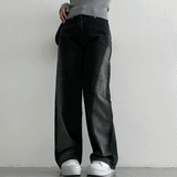 [S-XL] ナグブラックグラデーションスリットワイドデニムパンツ (1 color)