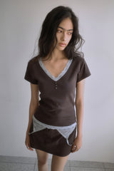 26SS★ [SET] レース トリム Vネック Tシャツ＋スカート