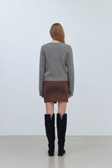 YUSE LOGO LAMSWOOL BASIC KNIT CARDIGAN - GRAY