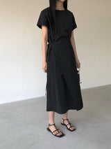 Jeure Wrap Roll-up Short Sleeve Long Dress
