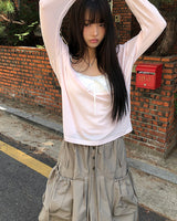 Tenber V-Neck Lace Long Sleeve T-Shirt