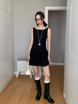 Black lace flare sleeveless dress