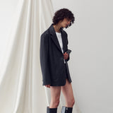 OVER-FIT SINGLE LEATHER JACKET BLACK