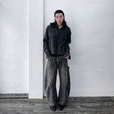 Curved Double-Knee Washed Trousers