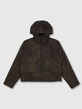 Curved Hood Leather Jacket (Khaki Black)