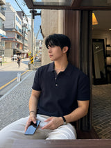 Botton linen collar single knitwear
