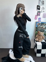 ハートタトゥー💕🖤ピンタックワイドパラシュートジョガーパンツ 🤍🖤🩷3カラー