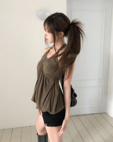 Pair Shirred Strap Halter Top