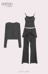 Royal Charcoal Frill Training Three-Piece Setup (Cardigan+Sleeveless+Pants)