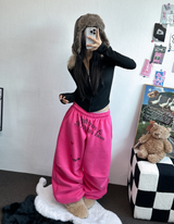 ハートタトゥー💕🖤ピンタックワイドパラシュートジョガーパンツ 🤍🖤🩷3カラー