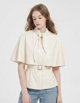 [PRE-FALL] [ATELIER] Elise Ribbon-Tie Belted Cape Jacket Ivory