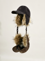 RELABEL Corduroy Retro Logo Embroidered Earflap Gradient High-Puff Faux Fur Contrast Colour Military-Style Baseball Cap