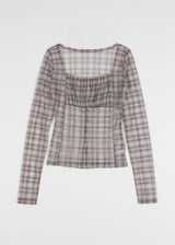 PLUMP CHECK SHIRRING TEE