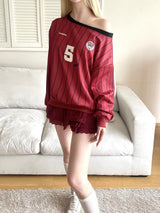 1459. Number stripe one shoulder mtm (3color)