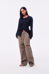 GARMENT-DYED DISTRESSED BELT LOOP POCKET CROSS PLEAT COLOR-TOOTH ZIPPER DRAWSTRING CARGO PANTS