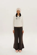 Frill sweat pants - deep brown