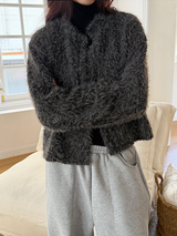 Hairy crop round knit cardigan(3color)