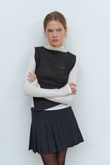 LAYERED VEST MOCK NECK T-SHIRT - IVORY/CHARCOAL