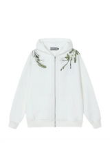 Floral Embroidered Hooded Fleece Jacket