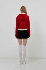 KIRSH PLAIN SLIM FIT CROP HOODIE ZIP UP [RED]