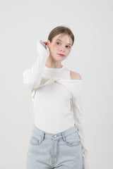 レイヤードツイストTシャツノースリーブセット White