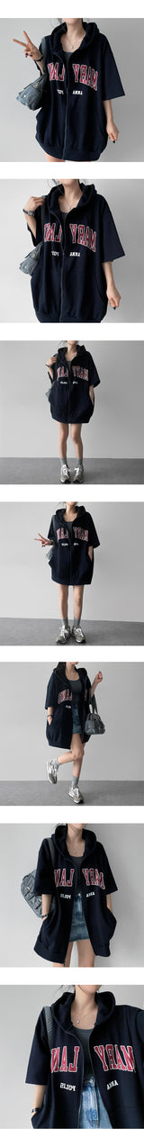 Ike Oversized Fit Short-Sleeved Hooded Zip-Up