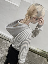 Waffle Stripe Crop Hoodie (2colors)