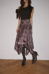 Unbalanced High Midi Checkered Skirt