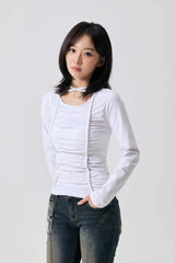 LISE SHIRRING TOP / WHITE
