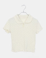 Soming Flower Round Collar Frill Short-Sleeved T-Shirt