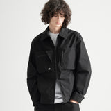 Poly Cotton Zip Shirts Jacket - BLACK