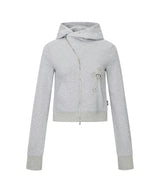 DIAGONAL PATCHED HOODED ZIP-UP_GREY