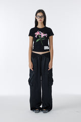 FLOWER CROP TOP (BLACK)