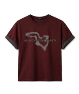 ロールスリーブクロップド半袖Tシャツ ジオグラフィ バーガンディ