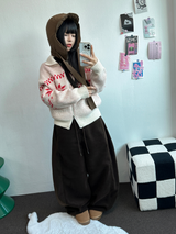 スノーフラワーカラーノルディックツーウェイジッパーニットジップアップ❤🖤🤎🩶🤍5カラー