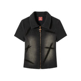 SIGNATURE SPRAY WASHED ZIP UP WAFFLE SHIRT