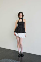 NOVA SMOCKED SCARF TUBE TOP / BLACK