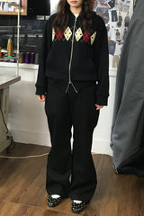 [Hand-Made「006」] Argyle Patch Pants_Black&Burgundy