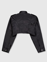 Leather Crop Cargo Jacket (Black)