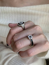 Black flower 2ring SET