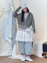 Kitsch Polka Dot Stripe Jacquard Hooded Knit Cardigan