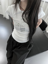 metallic cross stud short sleeve (3color)