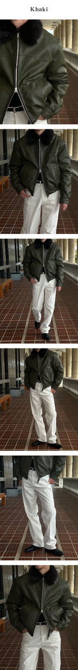 [F/W] Real raccoon fur leather blouson(3color)