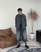 Epearl pintuck Bermuda denim pants