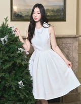 [LADY LINE] Ophelia Ribbon Point Sleeveless Midi Balloon Dress White