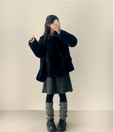 Bomi A-line pleated check midi skirt 
