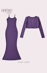 Violet Sleeveless Long Dress Cardigan Set (LONG)
