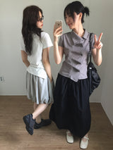 Unbalanced draping blouse (2color)