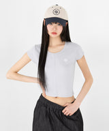 STITCH LINE CROP HALF T-SHIRT [4color]