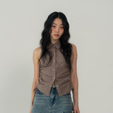 SLEEVLESS SHIRRING SHIRTS (PINK YELLOW)